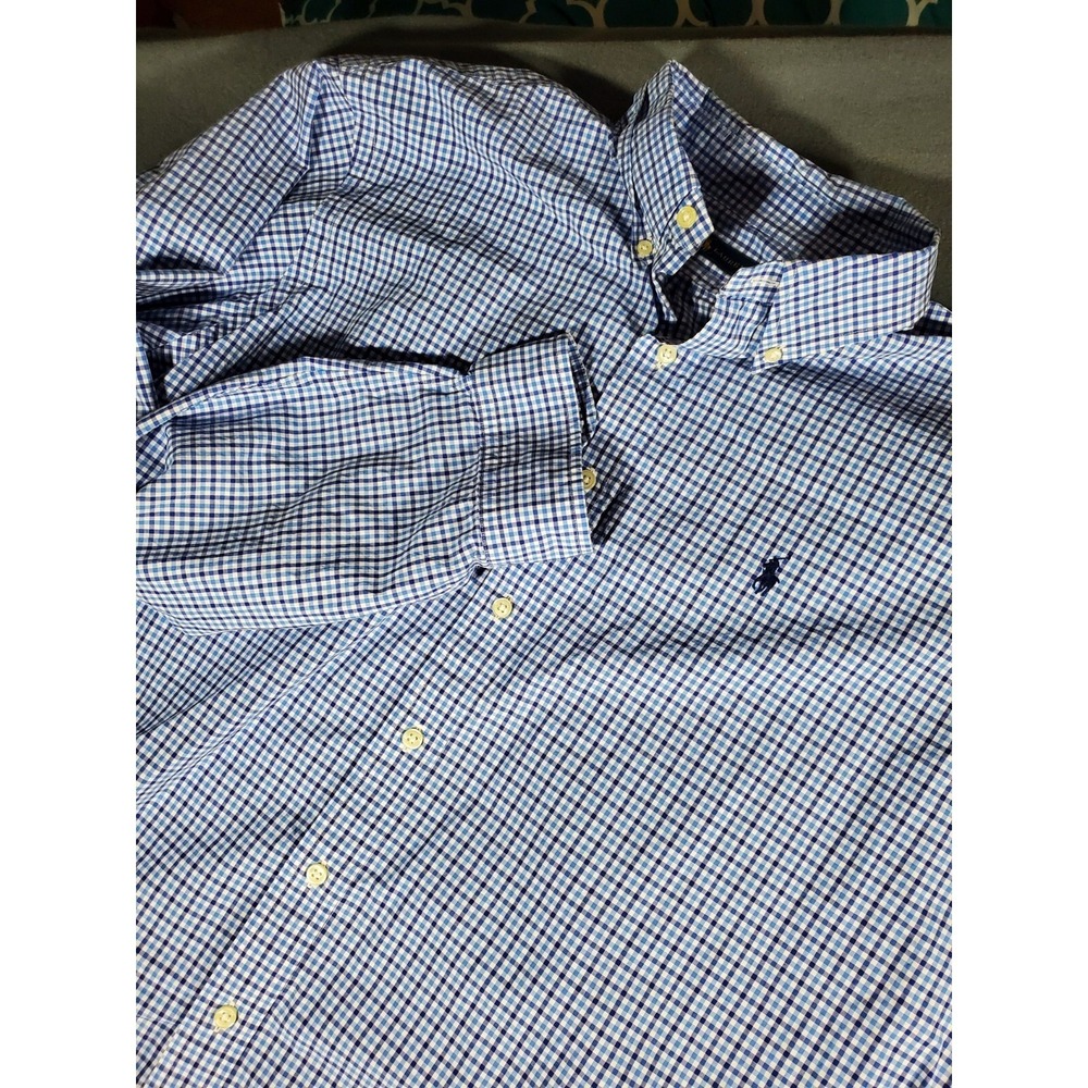 Ralph Lauren Shirt Mens 2XL Blue Check Plaid Button Down Long Sleeve flaw